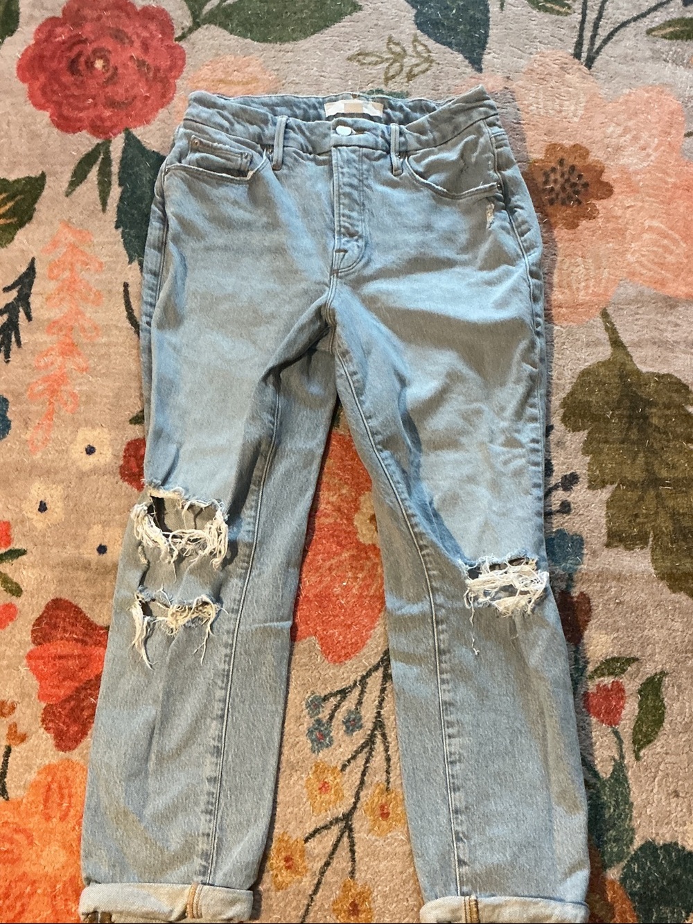 Good American Light Wash Distressed Boyfriend Jeans